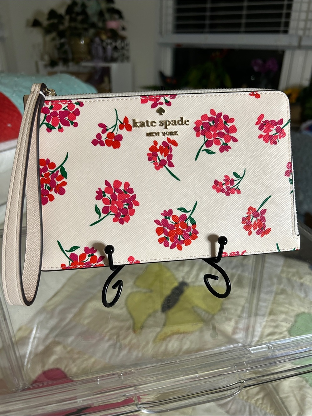 kate spade Staci L Zip Wristlet Fresh Peach Floral Print 7.75”x 4.75” NWOT - Picture 5 of 5